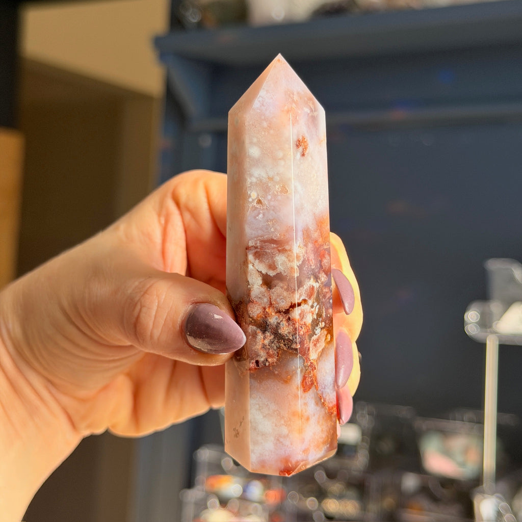 Pink Amethyst with Blue Flower Agate Tower Specimen (2)