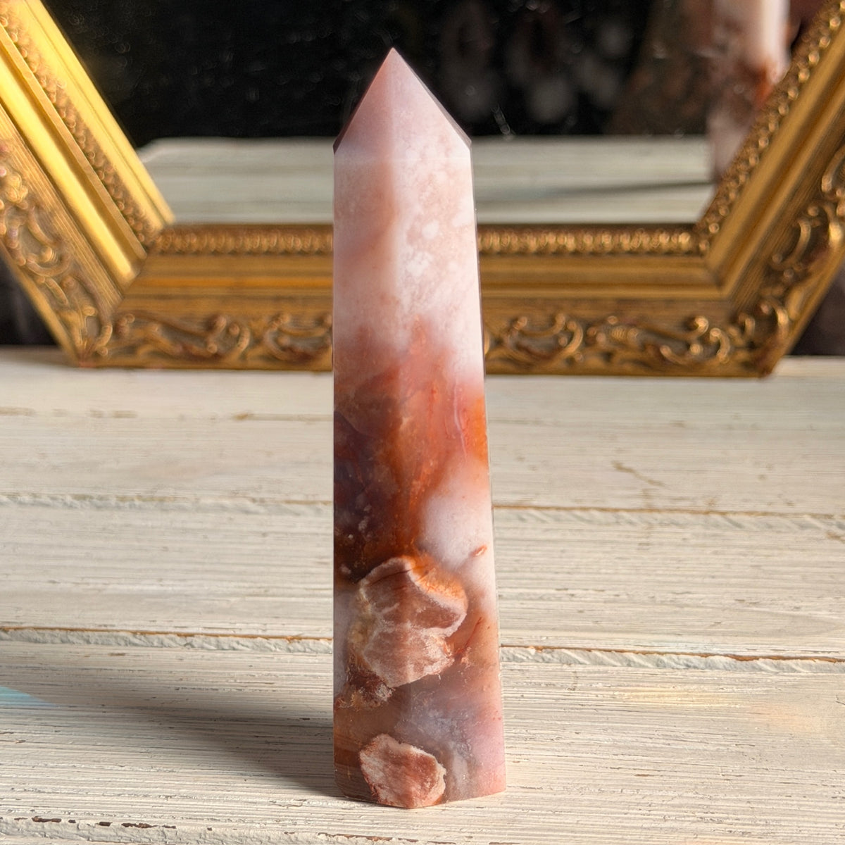 Pink Amethyst with Blue Flower Agate Tower Specimen (2)