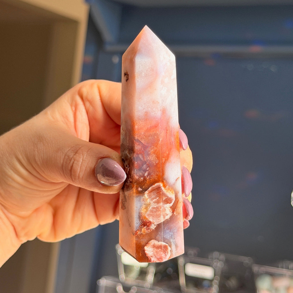 Pink Amethyst with Blue Flower Agate Tower Specimen (2)