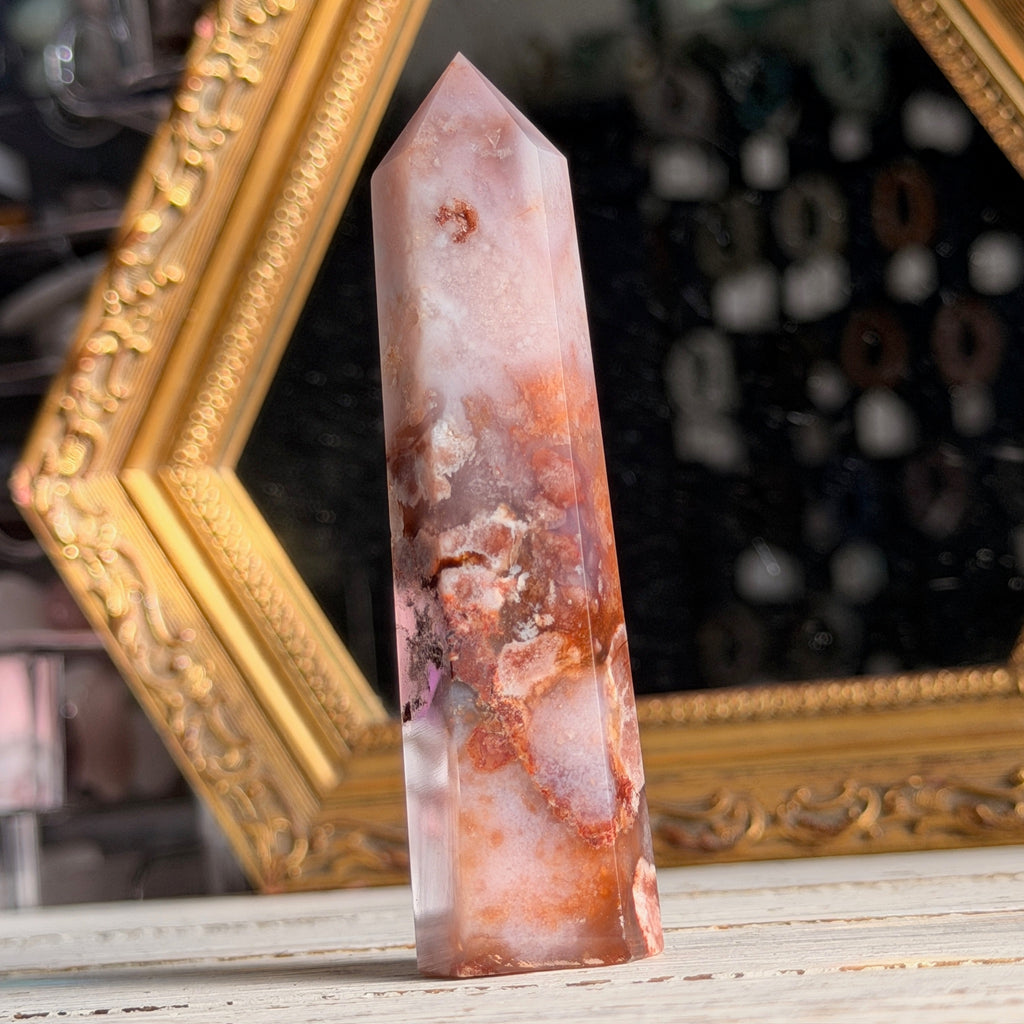 Pink Amethyst with Blue Flower Agate Tower Specimen (2)