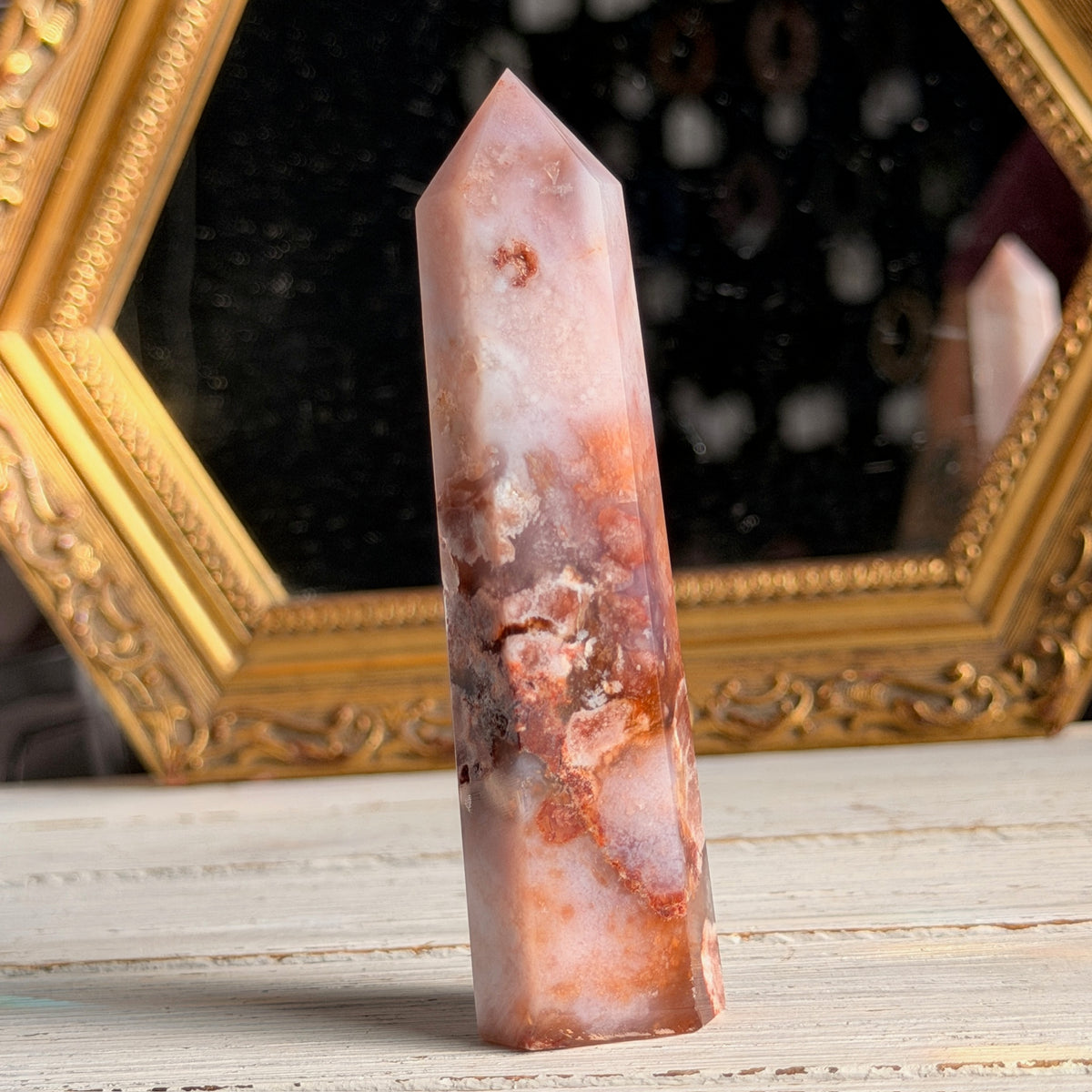 Pink Amethyst with Blue Flower Agate Tower Specimen (2)