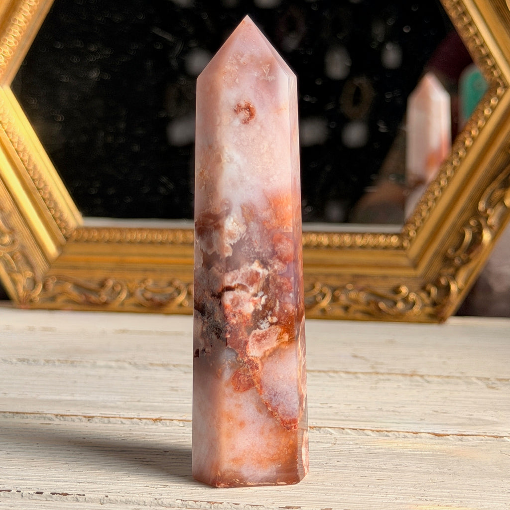 Pink Amethyst with Blue Flower Agate Tower Specimen (2)