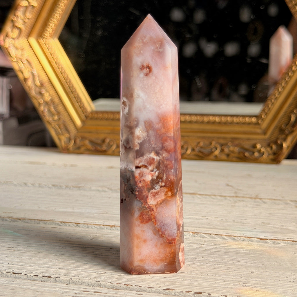 Pink Amethyst with Blue Flower Agate Tower Specimen (2)