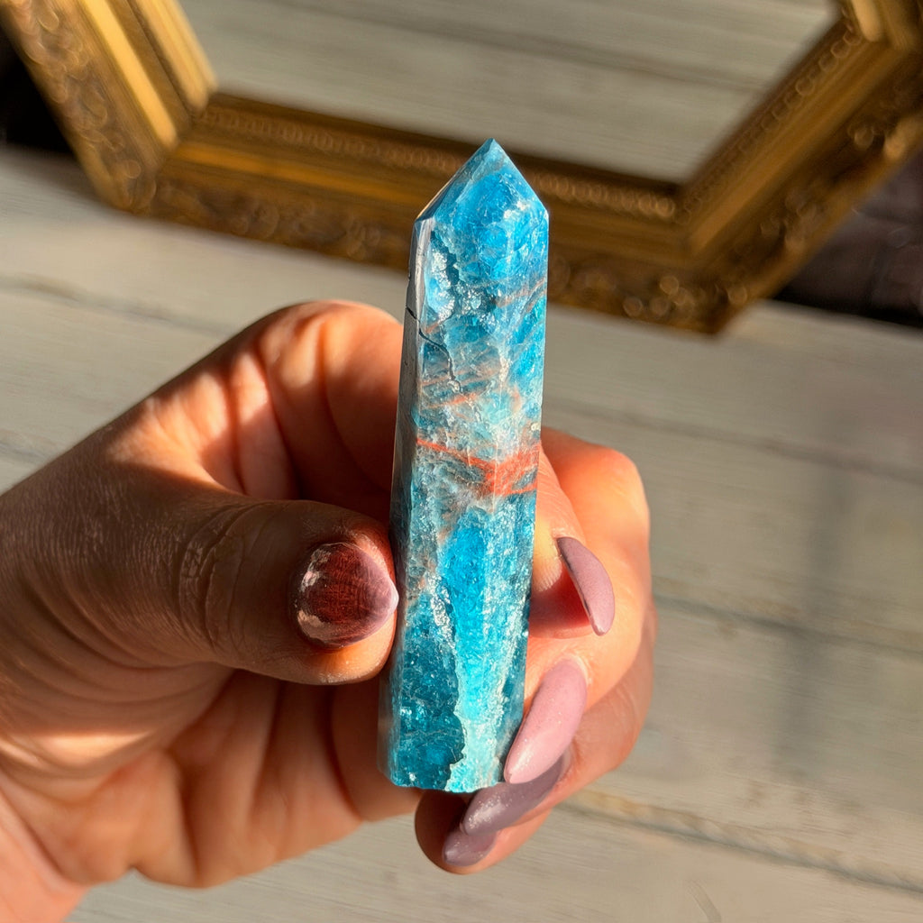 Blue Apatite Tower Specimen