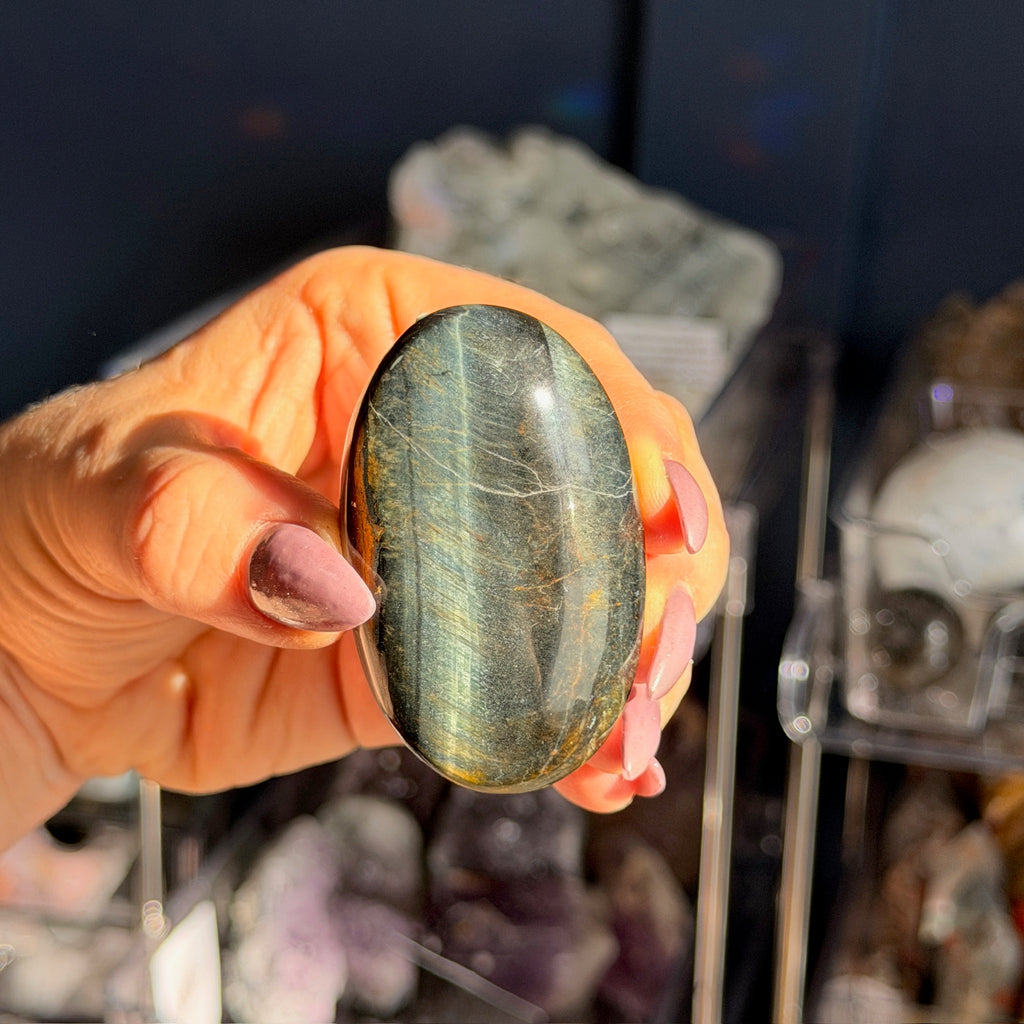 Blue Tiger's Eye Palm Stone Specimen (C)