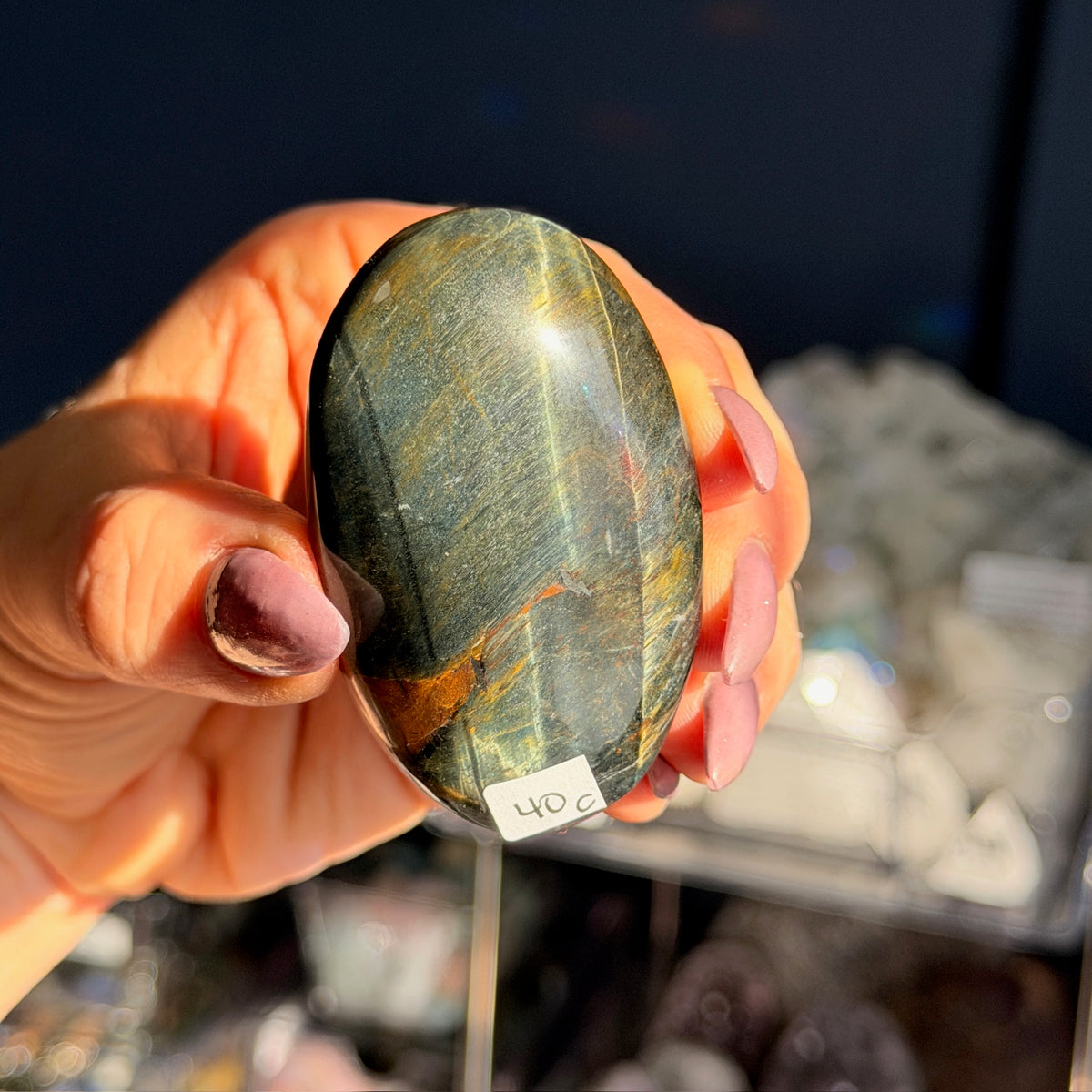 Blue Tiger's Eye Palm Stone Specimen (C)