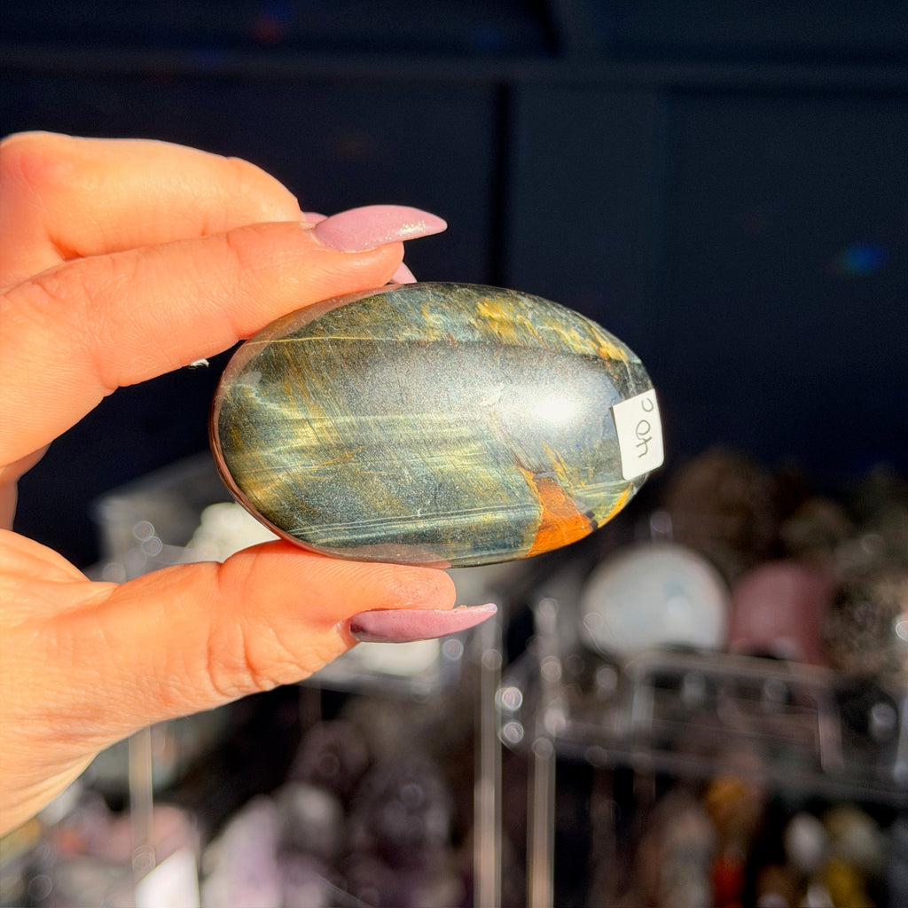 Blue Tiger's Eye Palm Stone Specimen (C)