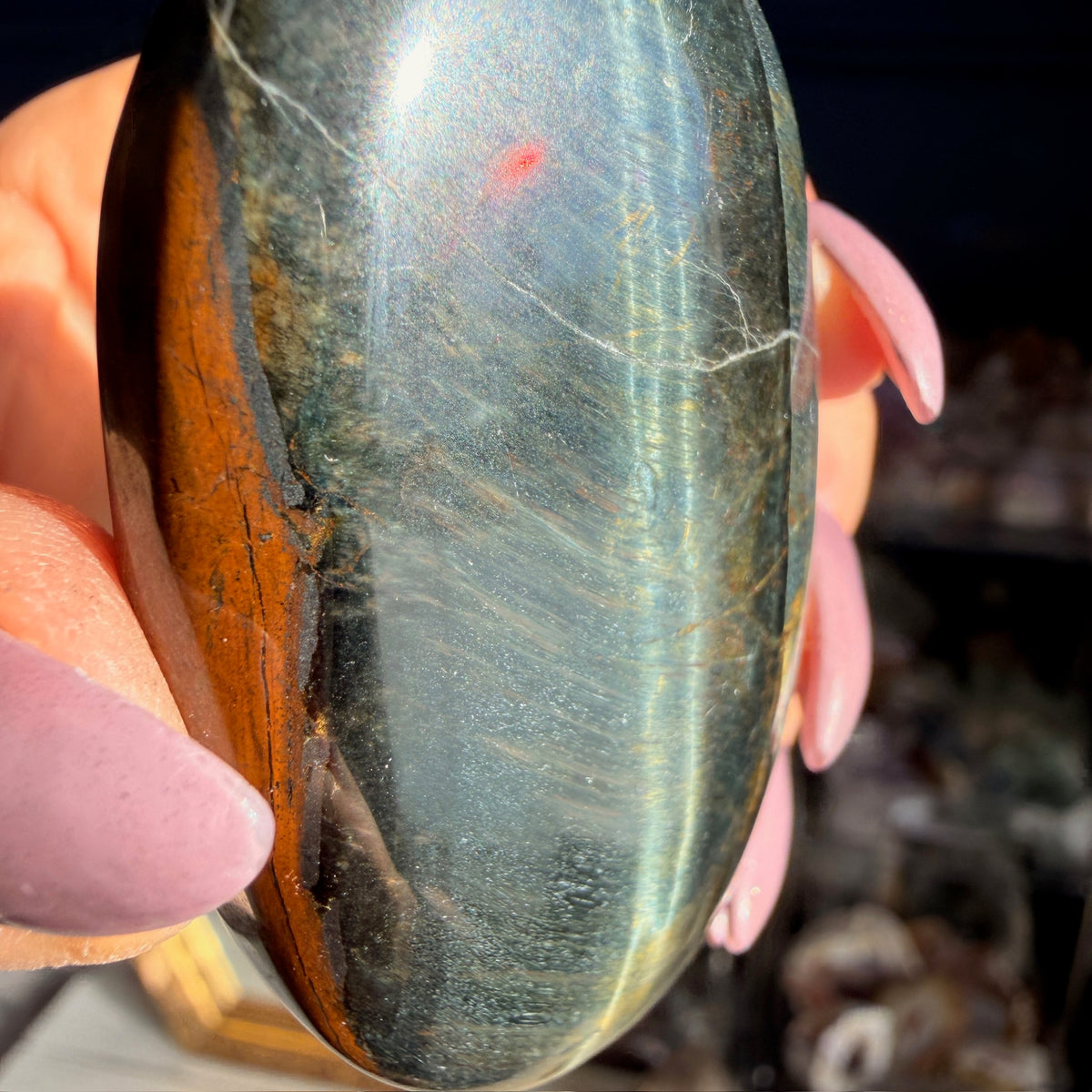 Blue Tiger's Eye Palm Stone Specimen (C)