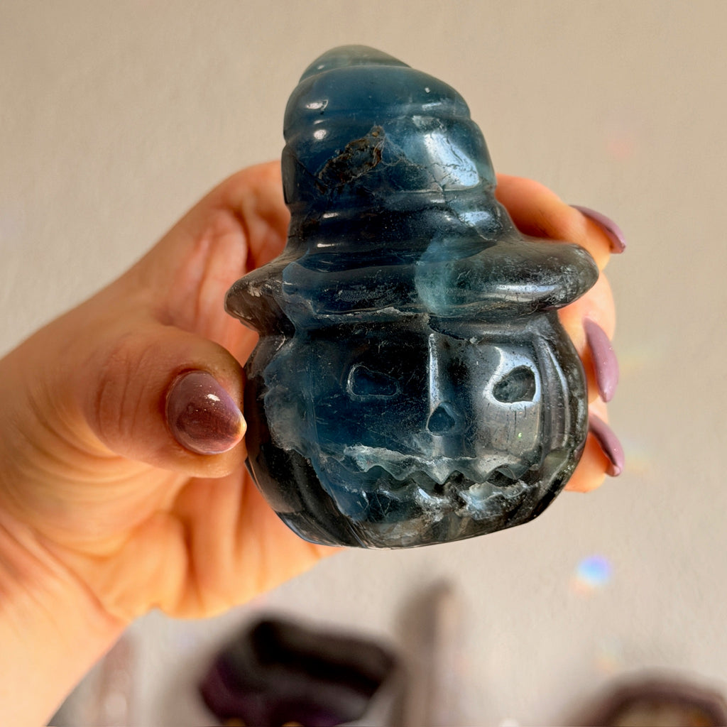 Blue Fluorite Jack-O-Lantern Witch Carving Specimen