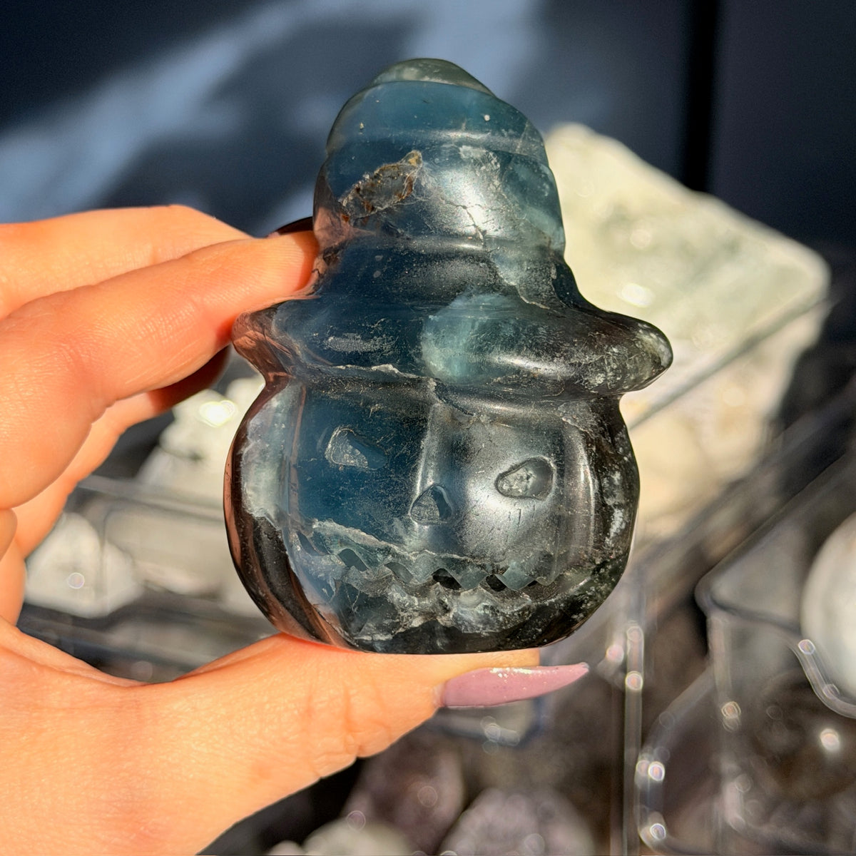 Blue Fluorite Jack-O-Lantern Witch Carving Specimen