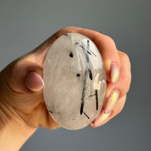 Tourmalated Quartz Palm Stone Specimen