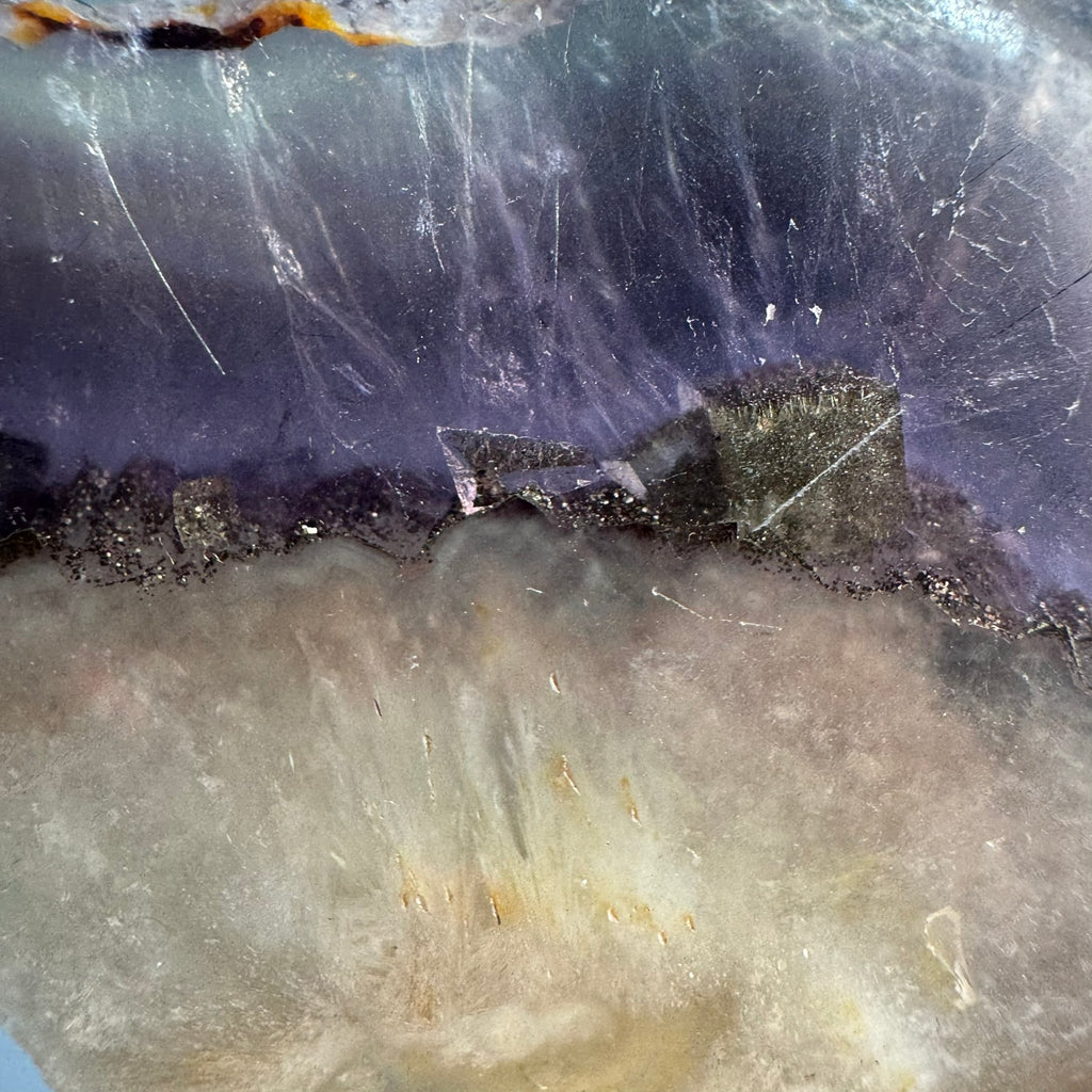 Fluorite with Pyrite and Rutile Inclusions Polished Slab Crystal Specimen – Wholehearted Crystal Creations