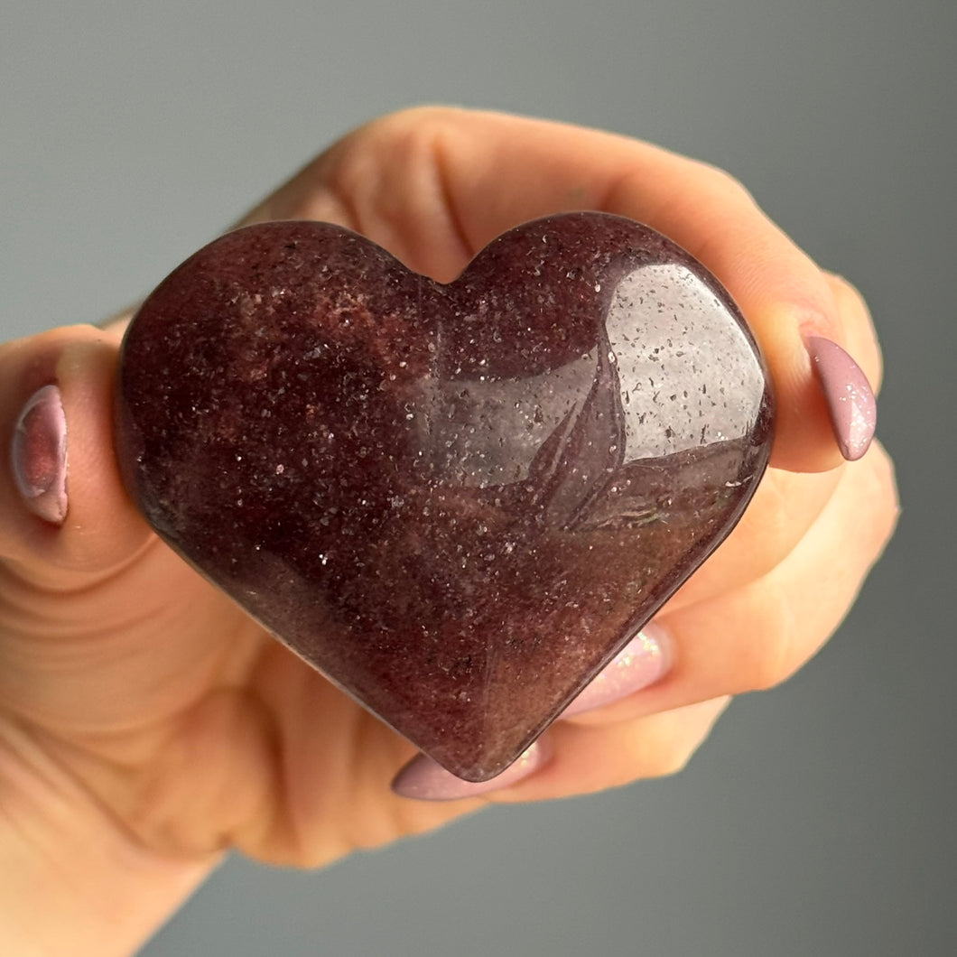 Strawberry Quartz Heart Carving Crystal Specimen
