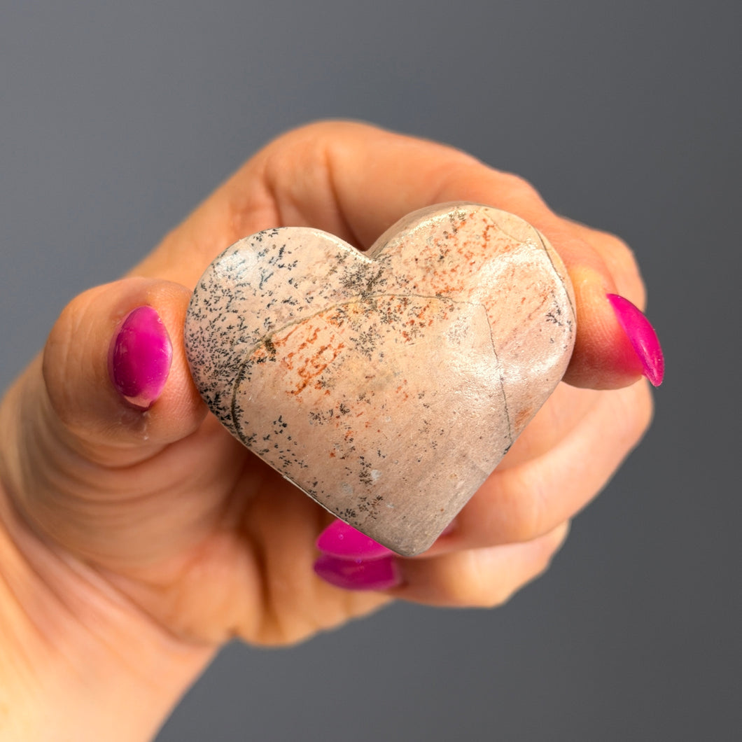 Dendritic Opal Agate Heart Carving Specimen