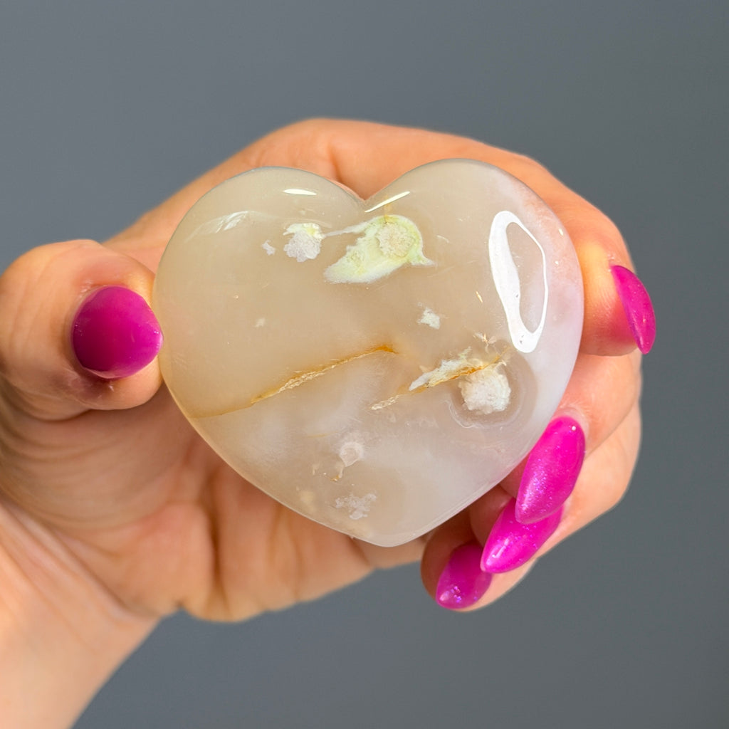 Flower Agate with Druzy Heart Carving Specimen – Wholehearted Crystal Creations