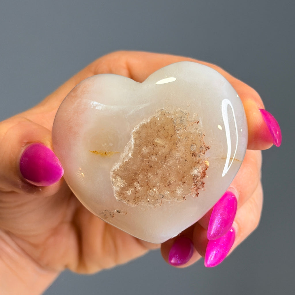 Flower Agate with Druzy Heart Carving Specimen – Wholehearted Crystal Creations