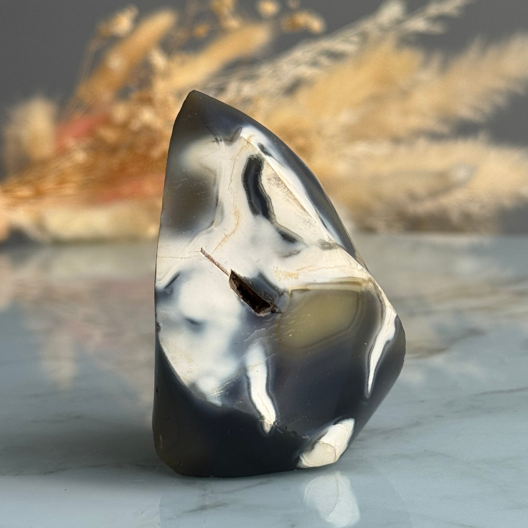 Orca Agate Polished Flame Crystal Specimen