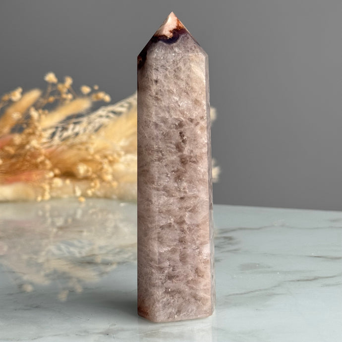 Blue Flower Agate with Quartz Tower Specimen