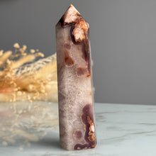 Blue Flower Agate with Quartz Tower Specimen