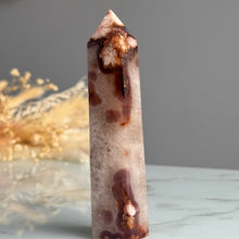 Blue Flower Agate with Quartz Tower Specimen