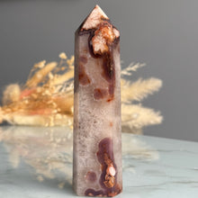 Blue Flower Agate with Quartz Tower Specimen