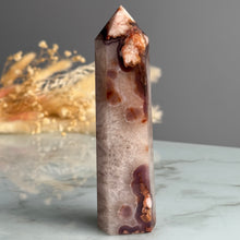 Blue Flower Agate with Quartz Tower Specimen