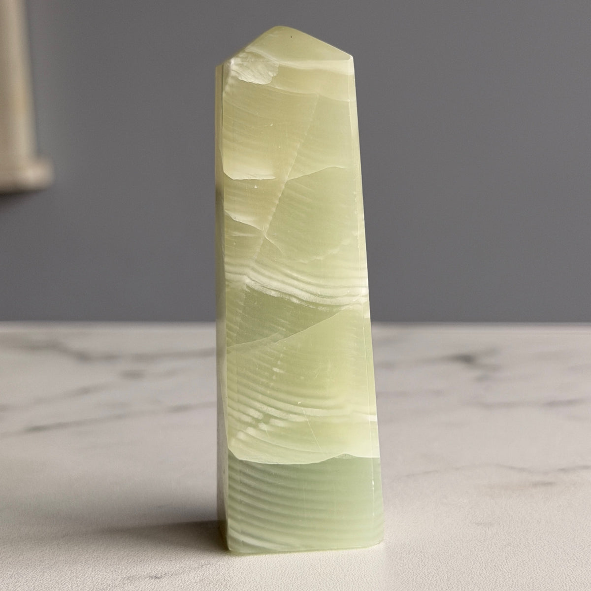 Green Clacite Tower Specimen – Wholehearted Crystal Creations