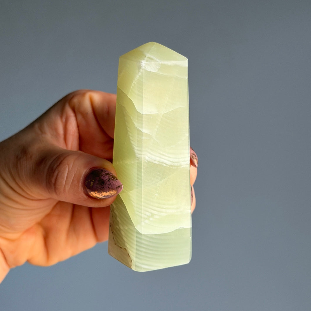 Green Clacite Tower Specimen – Wholehearted Crystal Creations