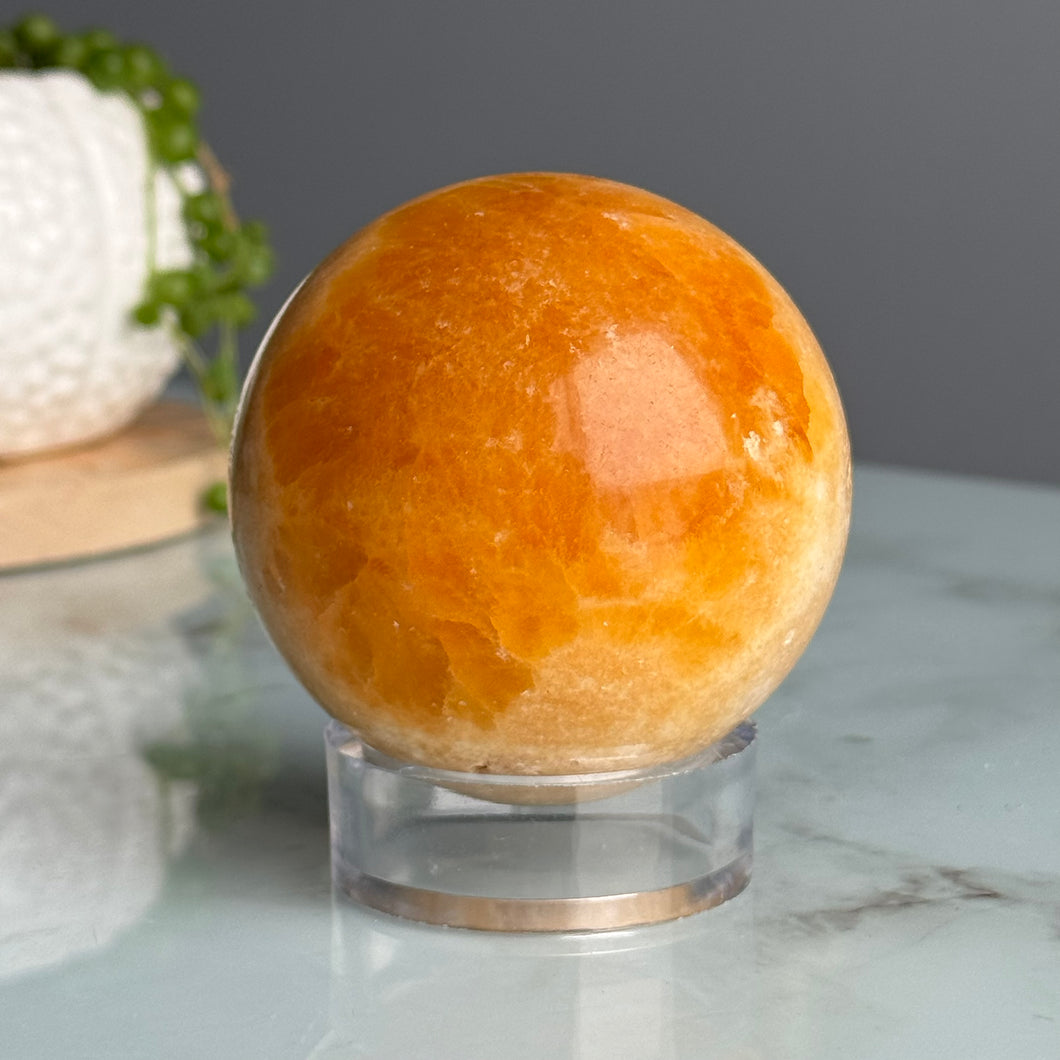 Orange Calcite Polished Sphere Crystal Specimen – Wholehearted Crystal Creations