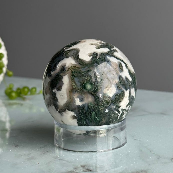 Moss Agate Polished Sphere Crystal Specimen