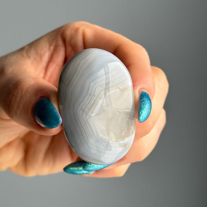 Blue Flower Agate Palm Stone Crystal Specimen