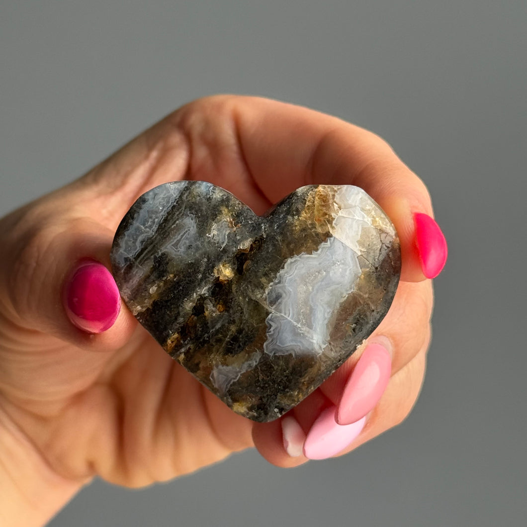 Yellow Fluorite with Moss Agate Heart Carving Crystal Specimen – Wholehearted Crystal Creations