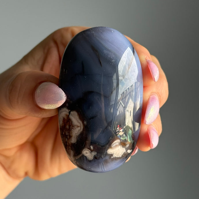 Blue Flower Agate Palm Stone Crystal Specimen