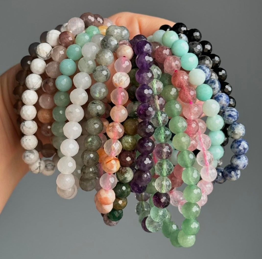 A-Z Choose Your Own 8mm Faceted Beaded Stretch Stone Bracelet – Wholehearted Crystal Creations