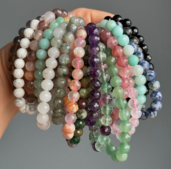 A-Z Choose Your Own - 8mm Faceted Beaded Stretch Stone Bracelet