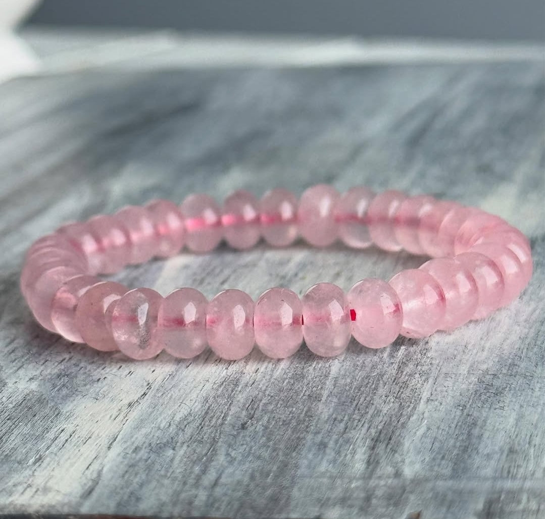 Rose Quartz Rondelle Stretch Bracelet – Wholehearted Crystal Creations