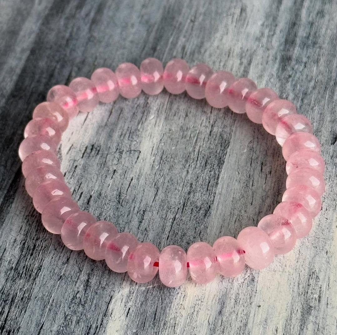 Rose Quartz Rondelle Stretch Bracelet – Wholehearted Crystal Creations