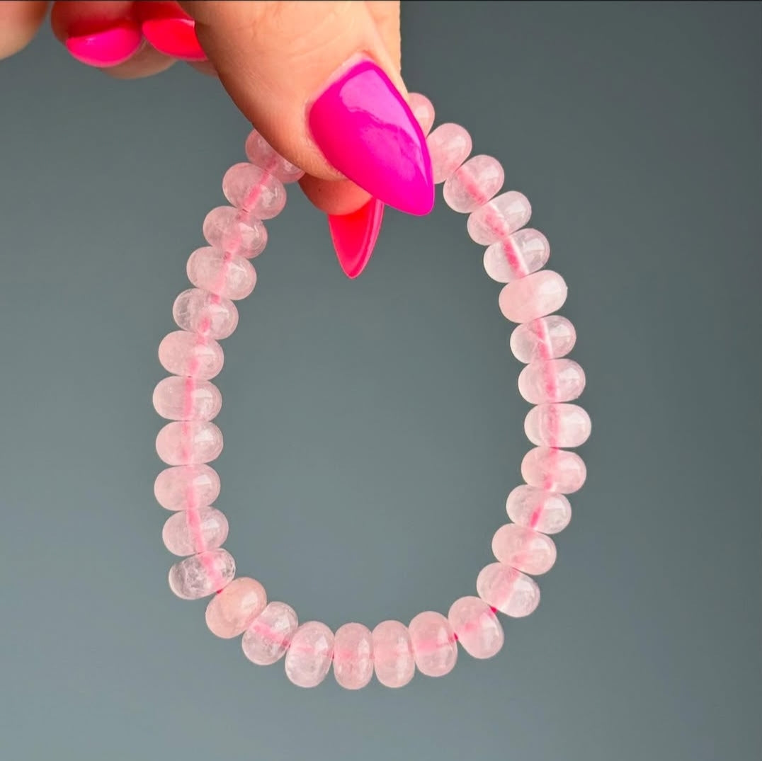 Rose Quartz Rondelle Stretch Bracelet – Wholehearted Crystal Creations