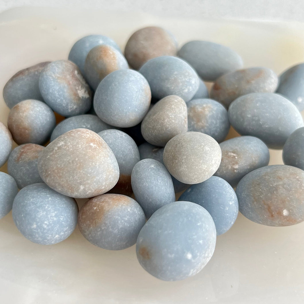 Angelite Matte Anhydrite Tumbled Stone Specimen – Wholehearted Crystal Creations