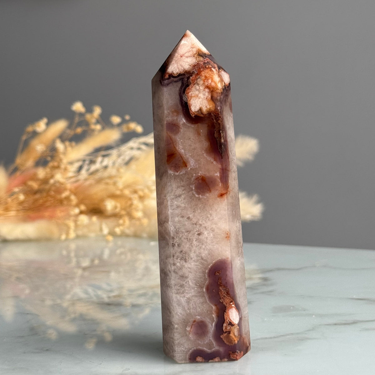 Blue Flower Agate with Quartz Tower Crystal Specimen – Wholehearted Crystal Creations