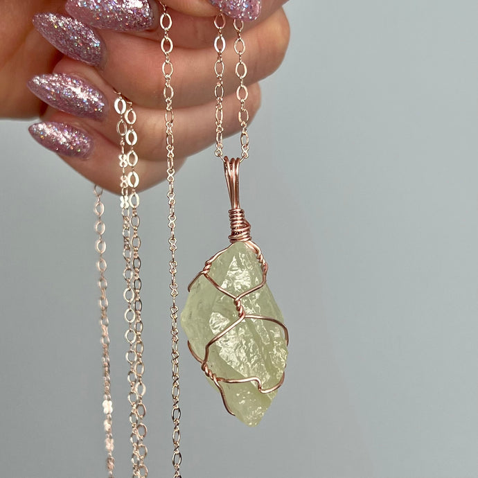 Raw Green Calcite Wire Wrapped Necklace – Wholehearted Crystal Creations