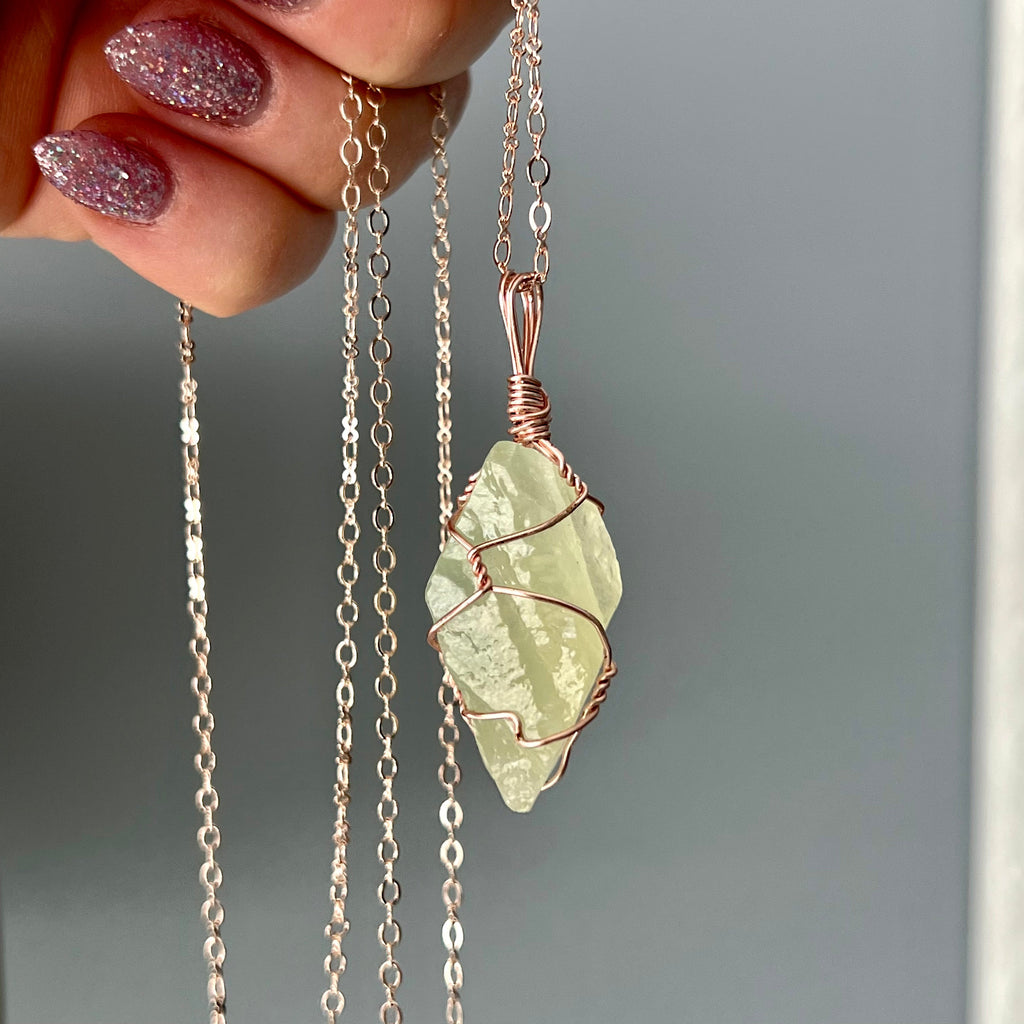 Raw Green Calcite Wire Wrapped Necklace – Wholehearted Crystal Creations