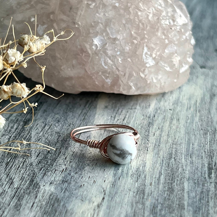 Howlite Wire Wrapped Ring – Wholehearted Crystal Creations