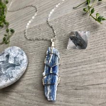Kyanite wire wrapped crystal necklace on silver chain – Wholehearted Crystal Creations