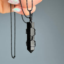 Black tourmaline wire wrapped crystal necklace on black chain – Wholehearted Crystal Creations
