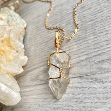 Clear quartz wire wrapped crystal necklace on gold chain – Wholehearted Crystal Creations