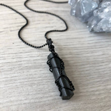 Black tourmaline wire wrapped crystal necklace on black chain – Wholehearted Crystal Creations