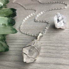 Clear quartz wire wrapped crystal necklace on silver chain – Wholehearted Crystal Creations