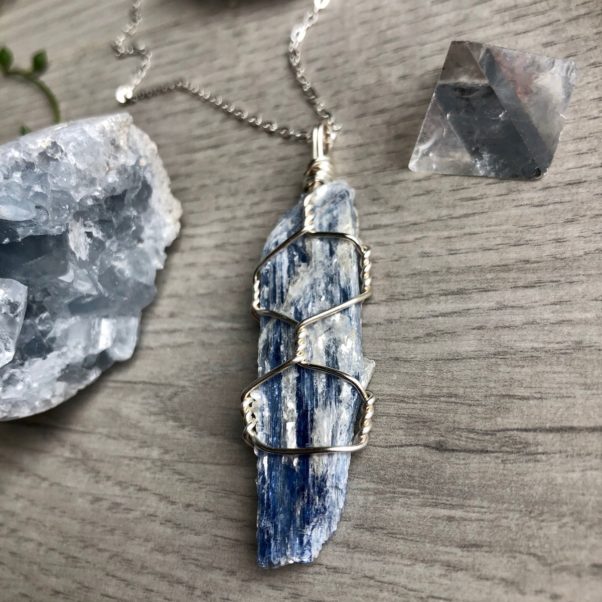 Kyanite wire wrapped crystal necklace on silver chain – Wholehearted Crystal Creations