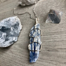 Kyanite wire wrapped crystal necklace on silver chain – Wholehearted Crystal Creations